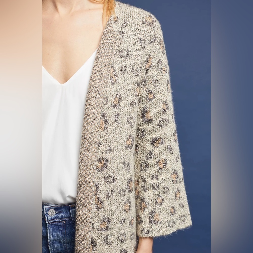 Anthropologie Cupcakes and Cashmere Jacquard Leopard Knit Cardigan Animal Print - Picture 3 of 10